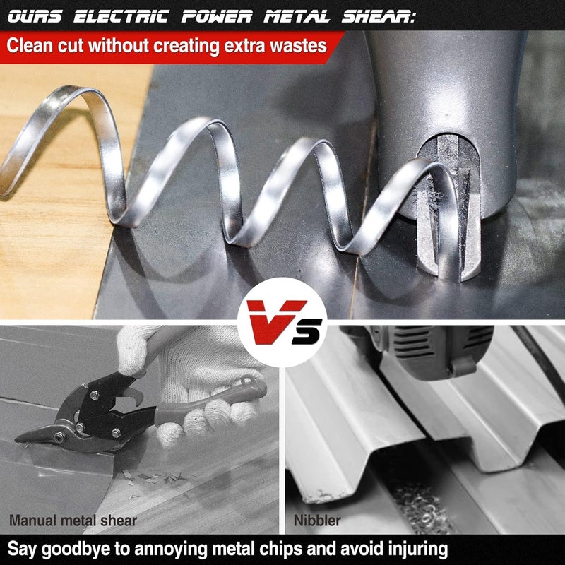 SHALL مقص قطع المعادن الكهربائي، 4.0 أمبير، قاطع صفائح معدنية سلكي، سرعة متغيرة مع رأس دوار بزاوية 360 درجة، قطع مستمر، قطع نظيف لصفائح معدنية بسمك 14GA وفولاذ مقاوم للصدأ بسمك 16GA، 2500 SPM - Image 3